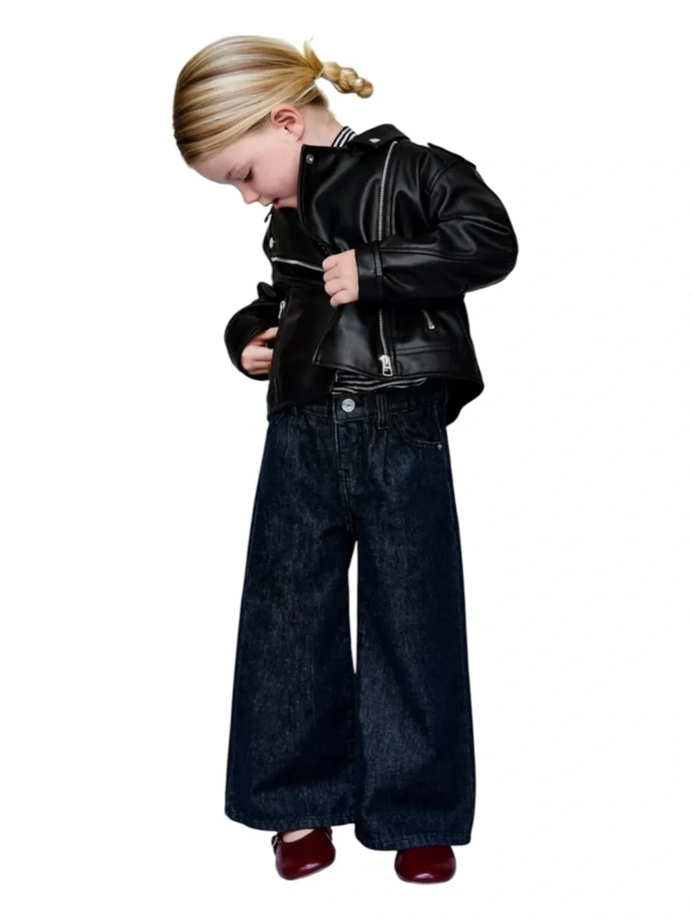 Zara Kids Black Faux Leather Long Sleeve Biker Jacket